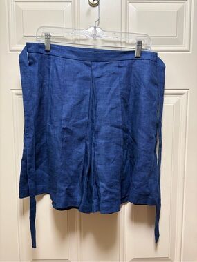 Brooks brothers blue 100% linen high rise pleated walking shorts 8” inseam 8
